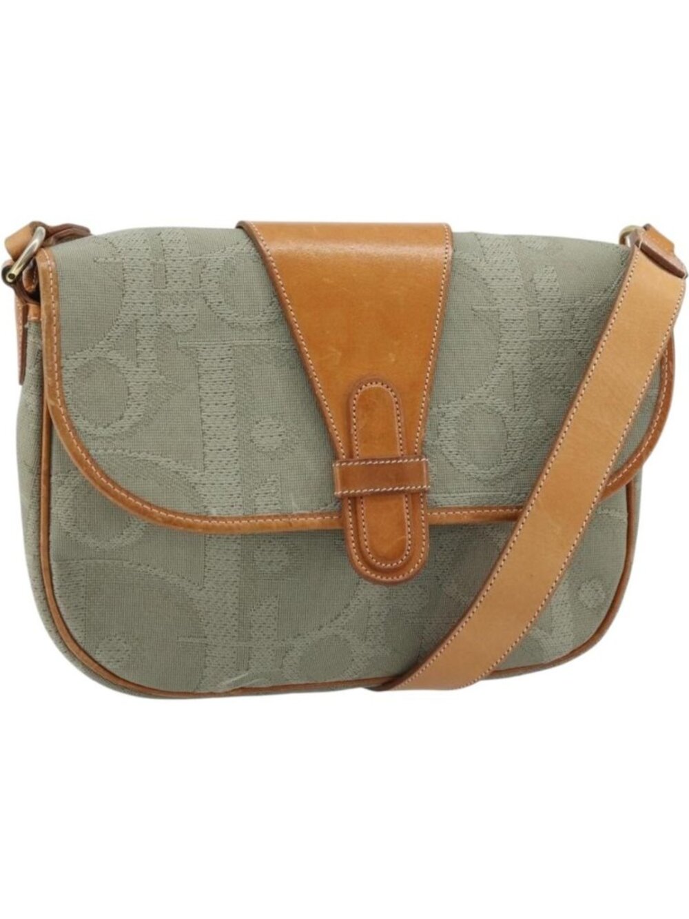 Christian Dior Trotter Canvas Shoulder Bag Gray Gold